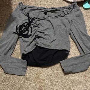 SHEIN Gray Ruched Long Sleeve Top